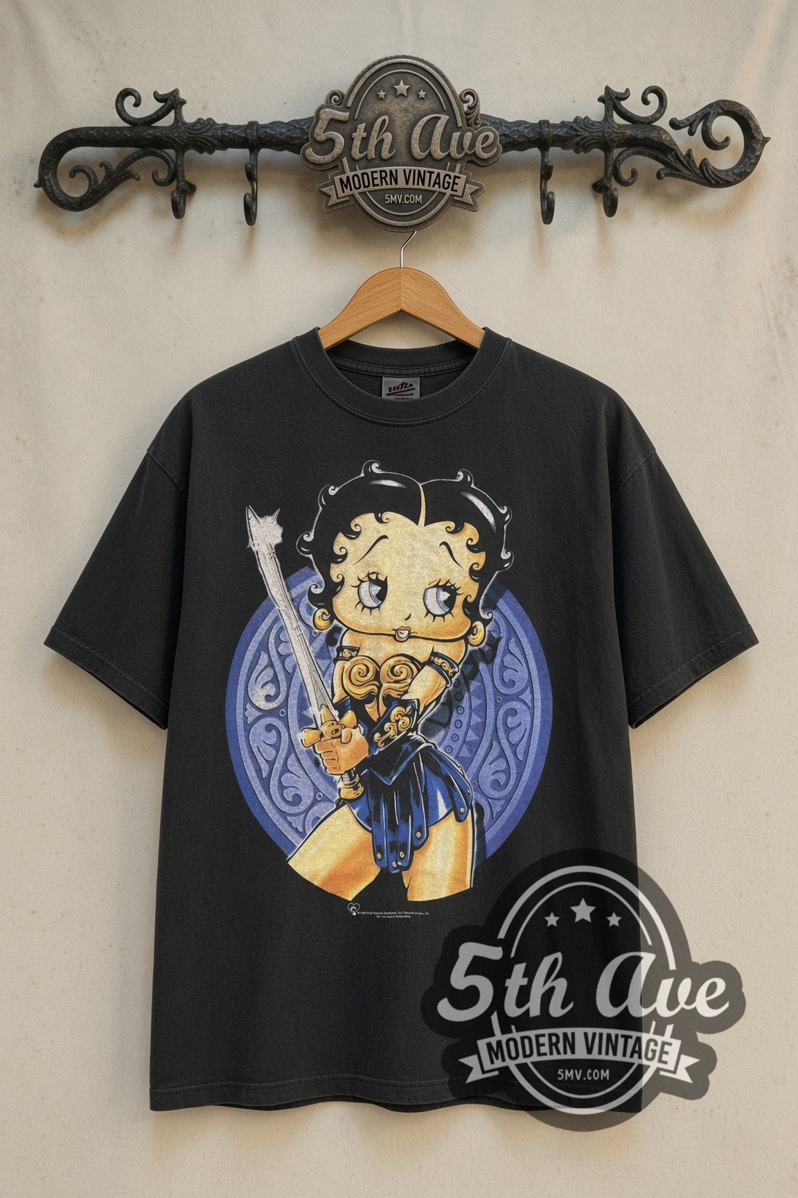 Betty Boop Warrior Boop cartoon t-shirt front on the 5MV rack