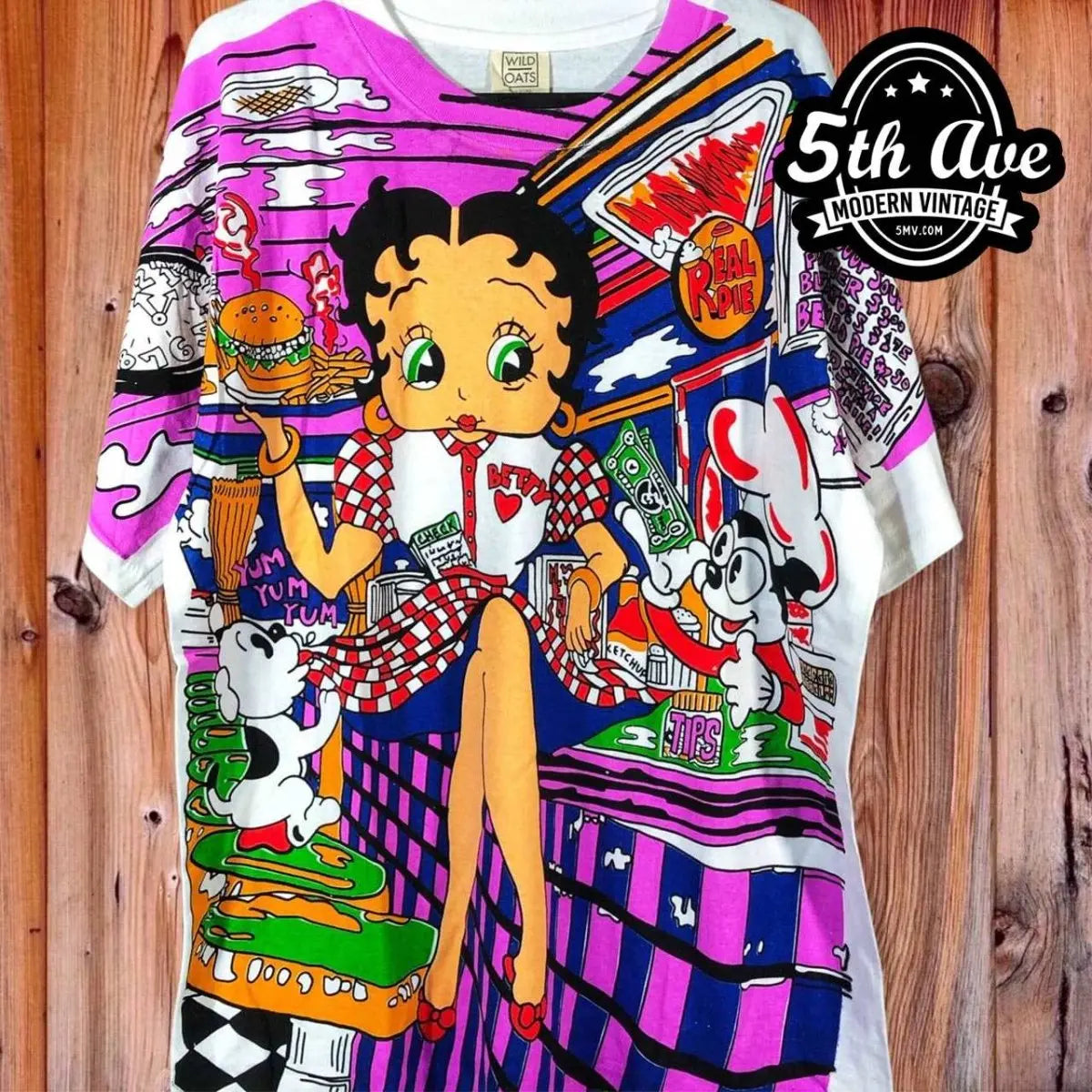 Betty Boop's Diner Served Hot & Fresh - AOP all over print New Vintage Animation T-Shirt vintage band t-shirt on rack