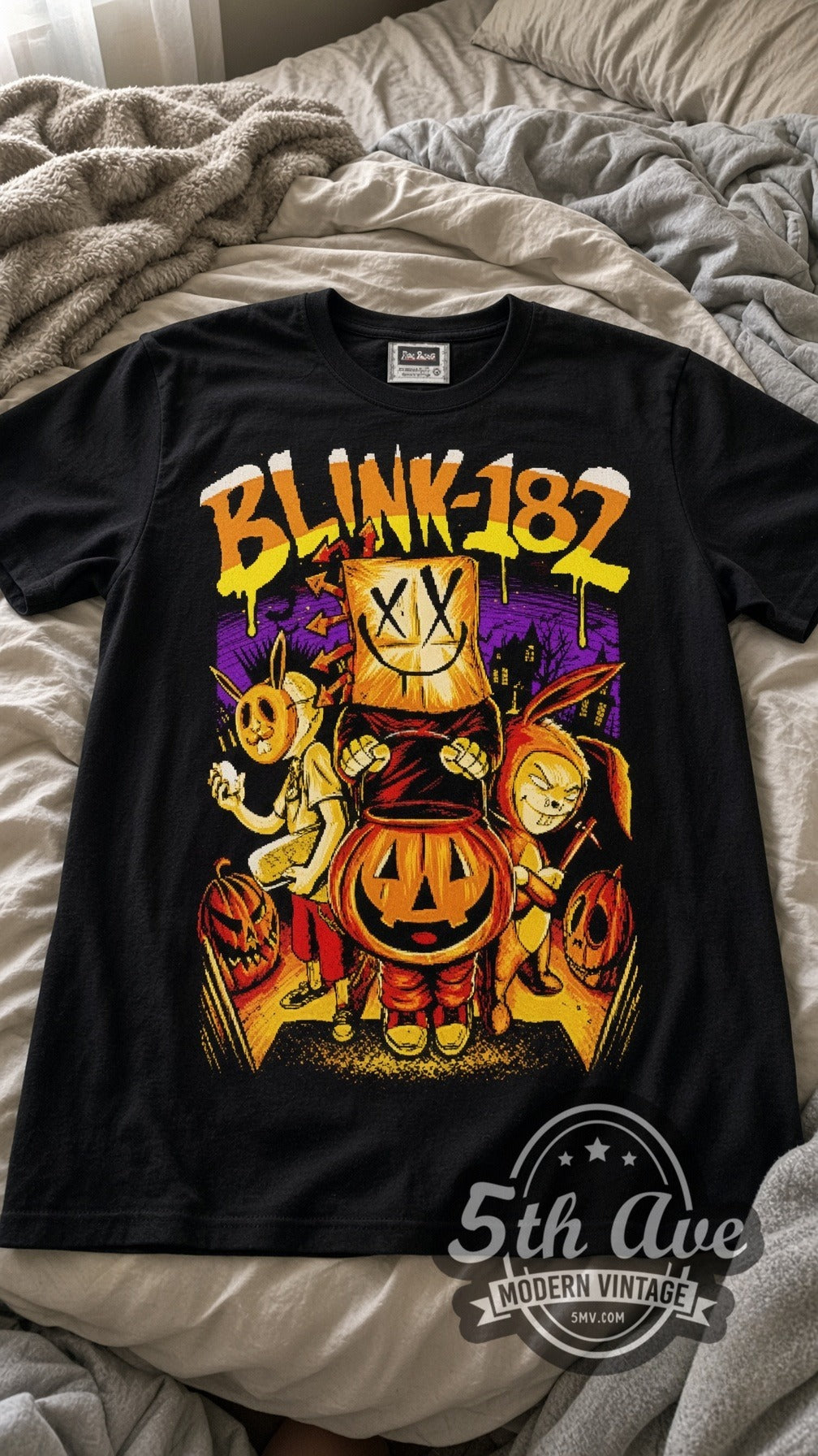 Blink-182 Halloween Pumpkin vintage band tee laid flat