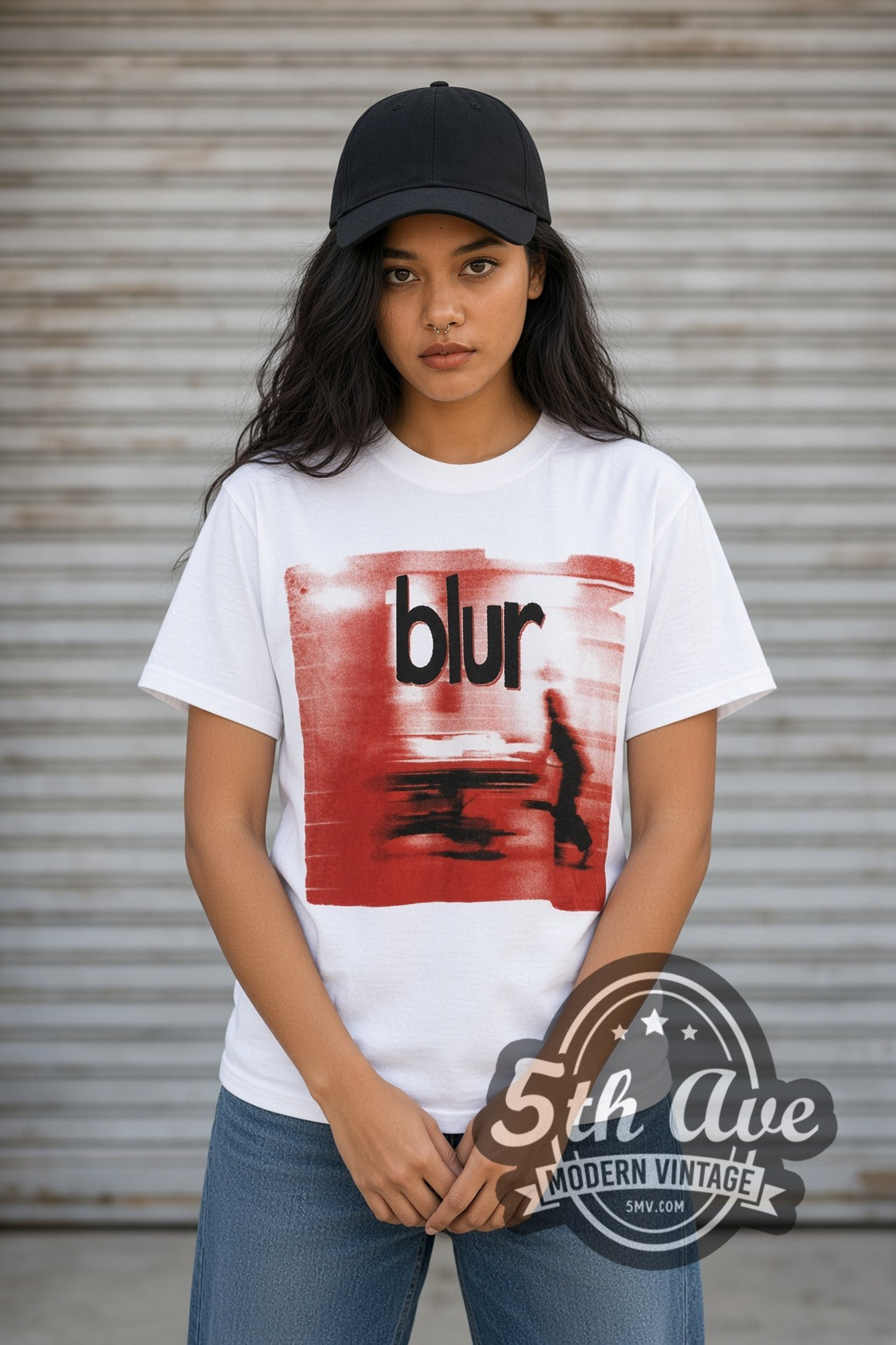 Woman wearing white Blur Live in Concert World Tour 1997 vintage band t-shirt