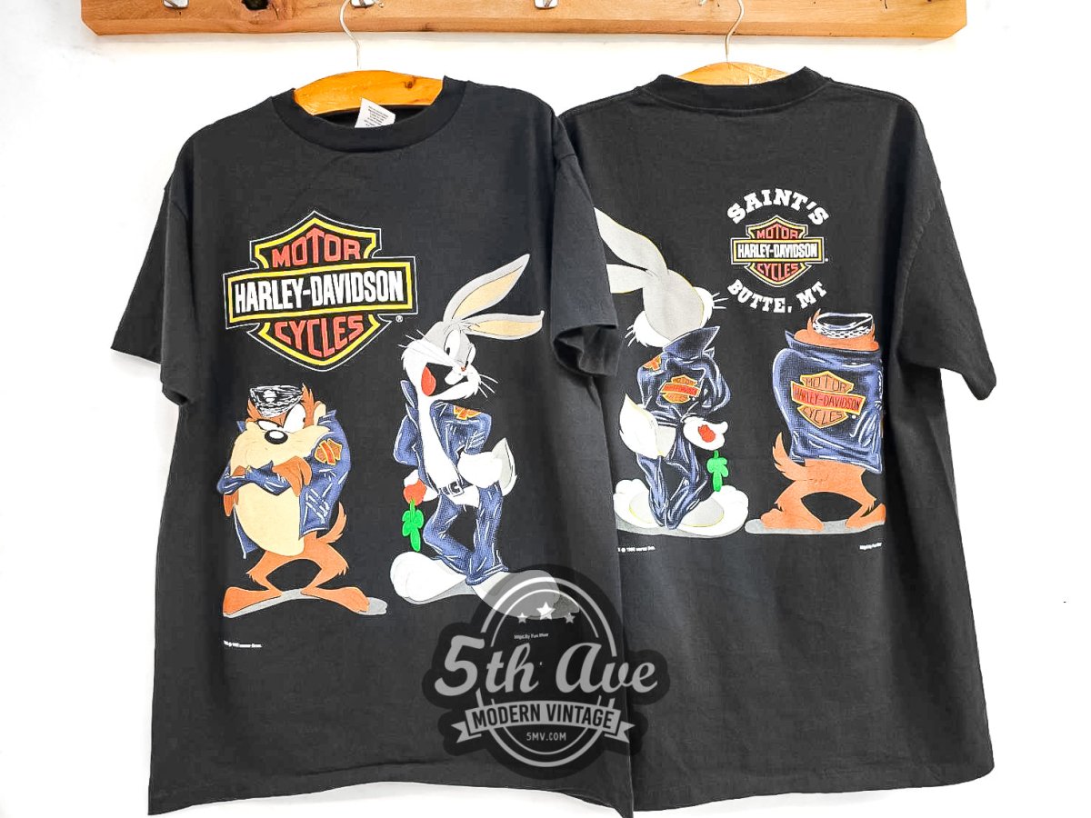 Bugs Bunny Taz - Mania x Harley Davidson Saint's Butte, MT - Vintage Reprint T-Shirt - Vintage Band Shirts