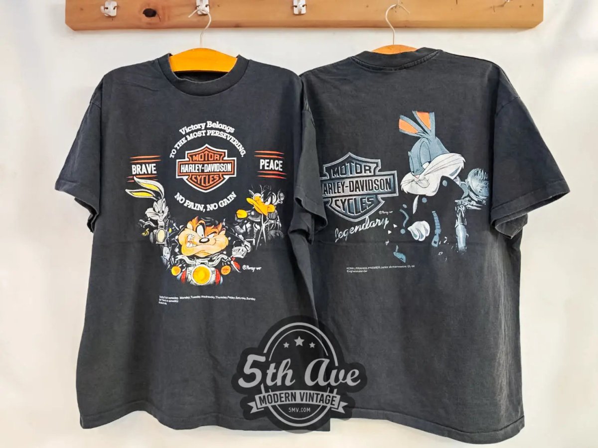 Bugs Bunny Taz - Mania x Harley Davidson Victory Belongs To The Most Persevering - New Vintage T shirt - Vintage Band Shirts