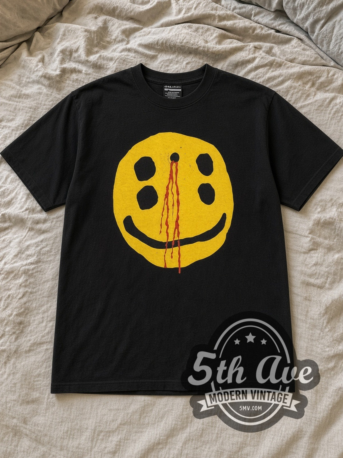Black Cactus Plant Flea Market Headshot Vintage Graphic T-Shirt laid flat on a linen bed