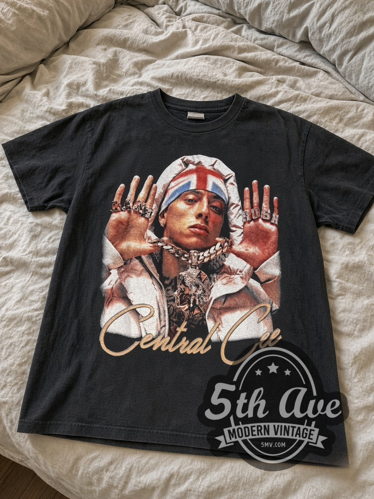 Central Cee Can't Rush Obsessed vintage rap tee laid flat