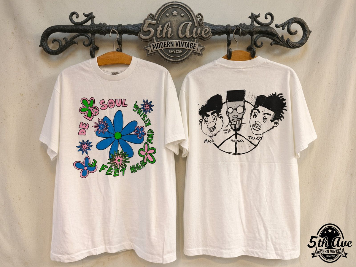 De La Soul 3 Feet High and Rising vintage band t-shirt front and back on rack