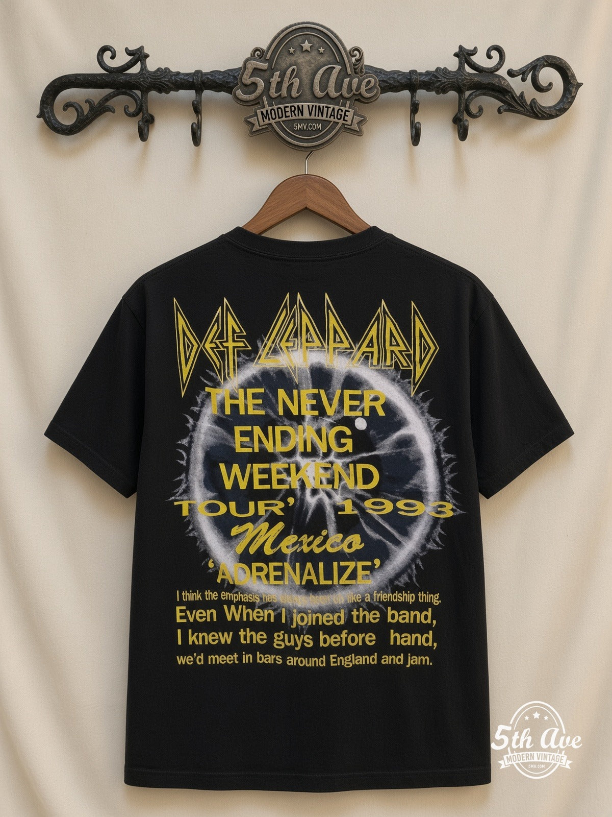 Def Leppard Never Ending Weekend Tour 93 all over print vintage tee back on cream 5th Ave rack