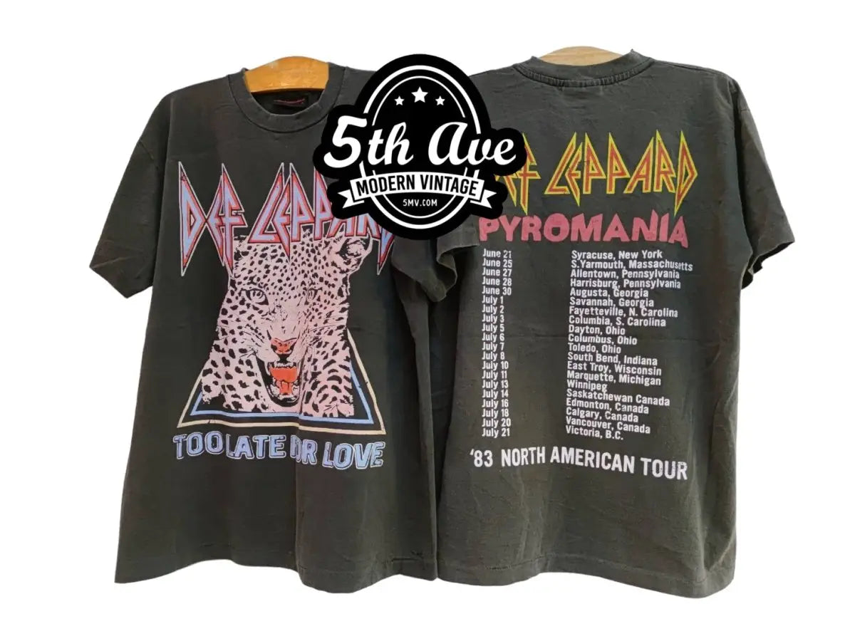 Def Leppard Pyromania '83 North American Tour T shirt Too Late For Love - Vintage Band Shirts