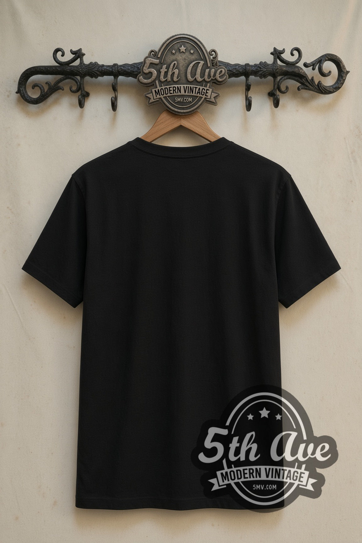 Plain black back of Demon Slayer Tanjiro and Nezuko double stitched tee on rack