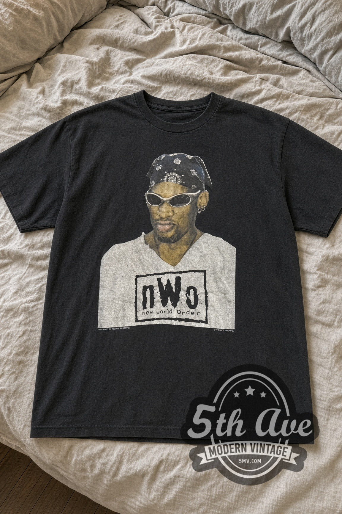 Dennis Rodman nWo New World Order Bandana vintage basketball tee laid flat