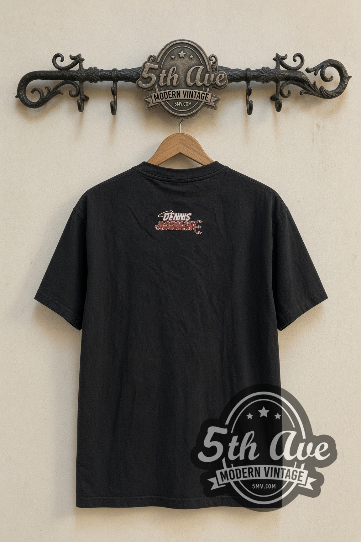 Dennis Rodman nWo New World Order Bandana vintage graphic t-shirt, back view on a display rack