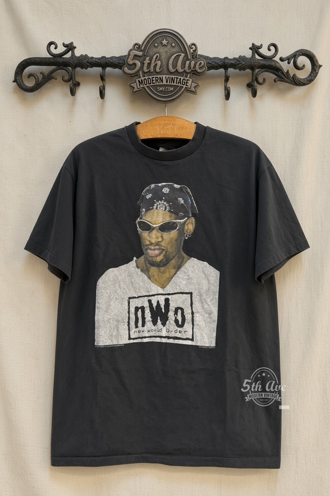 Dennis Rodman nWo New World Order Bandana vintage graphic tee front on cream 5th Ave rack