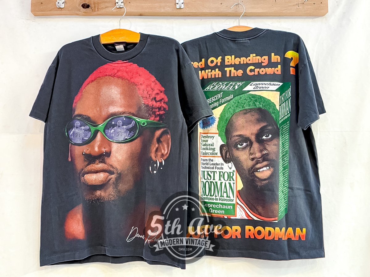 Dennis Rodman 'Tired Of Blending In With The Crowd?' - AOP All Over Print Vintage Reprint T-Shirt - Vintage Band Shirts