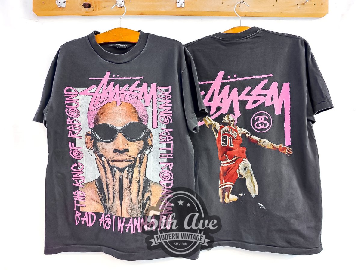 Dennis Rodman X Stüssy 'The King of Rebound' - Vintage Reprint T-Shirt - Vintage Band Shirts