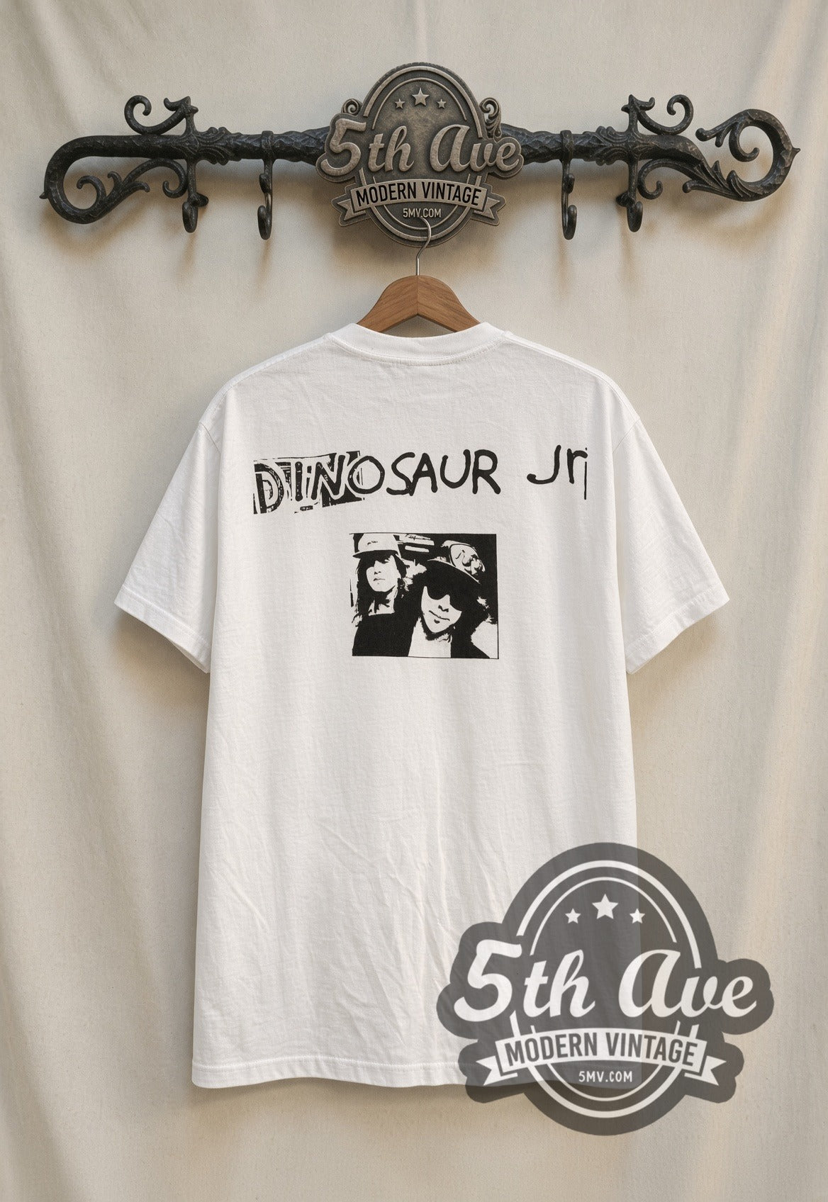 Dinosaur Jr Green Mind Cover Photo White vintage band t-shirt, back view on a display rack