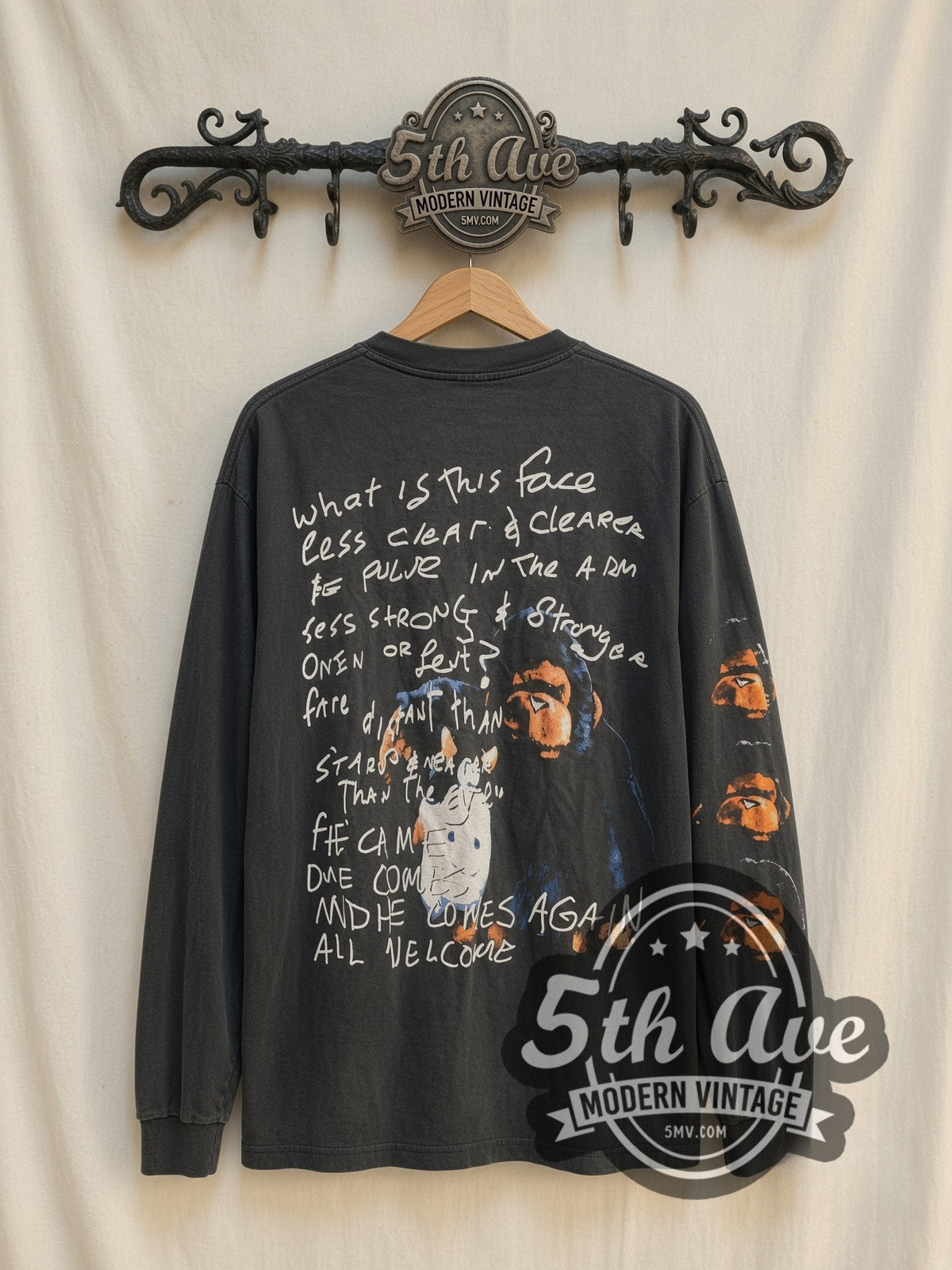 Dinosaur Jr Monkey Flower vintage band long sleeve t-shirt, back view on a display rack