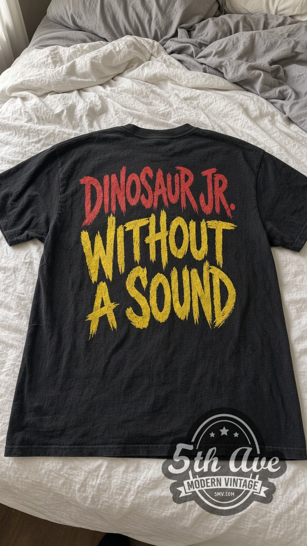 Dinosaur Jr. Without a Sound Yellow Back vintage band tee laid flat