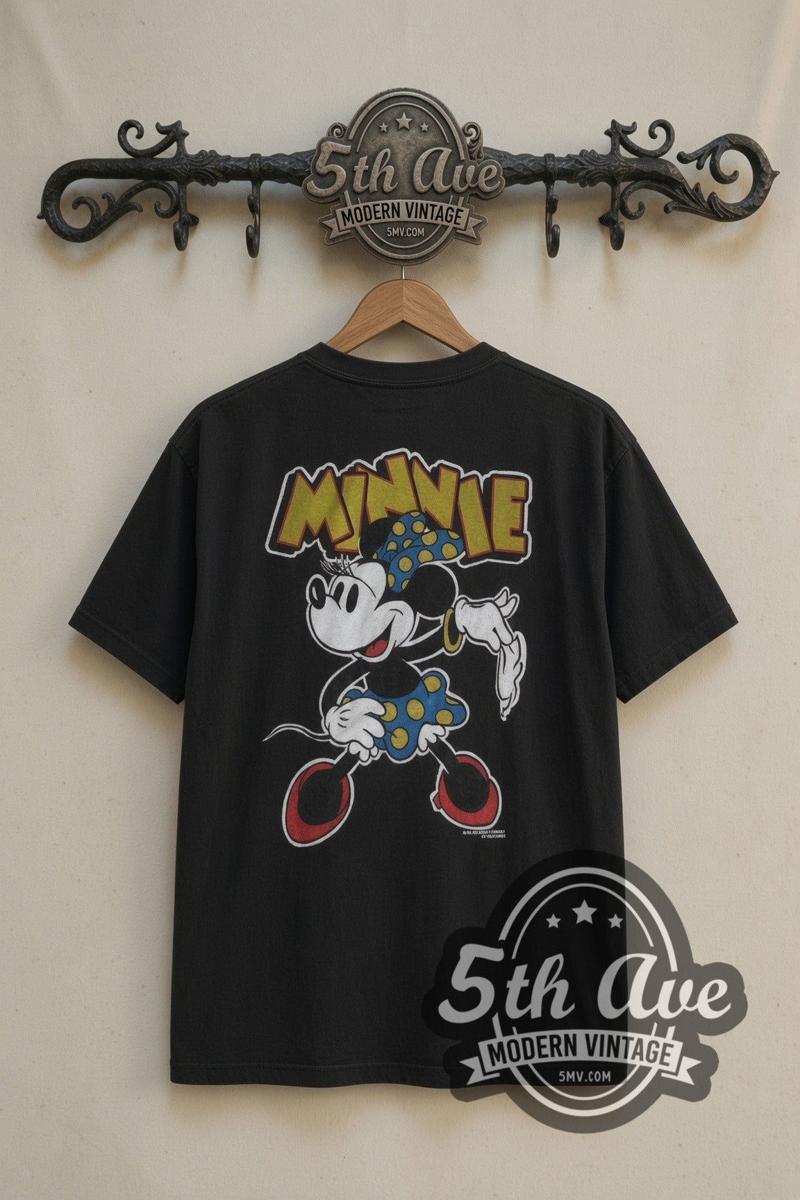 Disney Mickey Friends Nautical Group cartoon tee in black, back view on a display rack