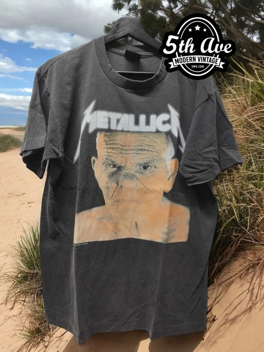 Distressed Metallica 'Enter Sandman' Tour Tee vintage band t-shirt on rack