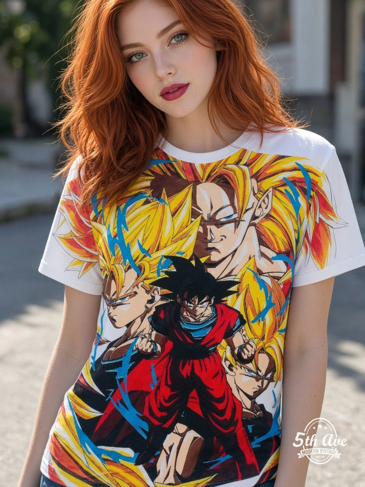 Dragon Ball Z Goku Super Saiyan Forms vintage tee model wearing