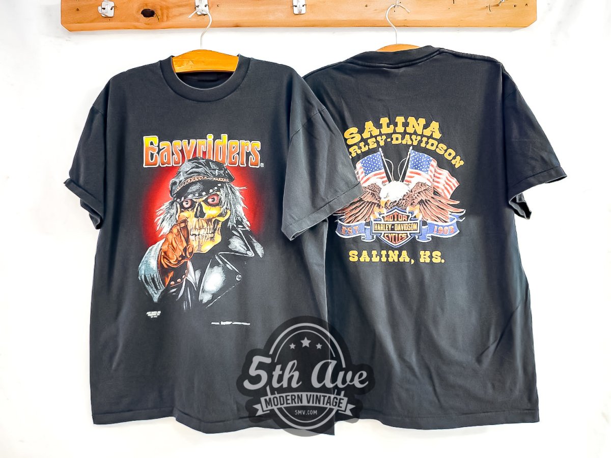 Easyriders x Harley Davidson 'Salina, KS' - Vintage Reprint T-Shirt - Vintage Band Shirts