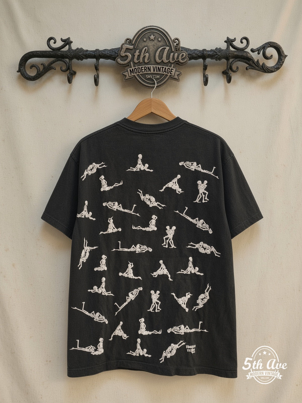 Fashion Victim Skeleton Kama Sutra 1996 vintage t-shirt back on rack