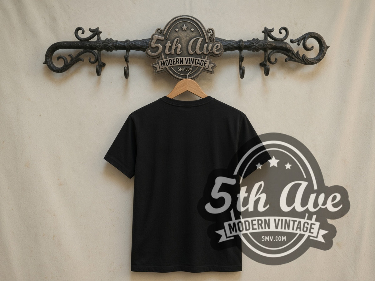 Plain black back of Friday the 13th Jason Reaching Through Door double stitched vintage movie tee on rack