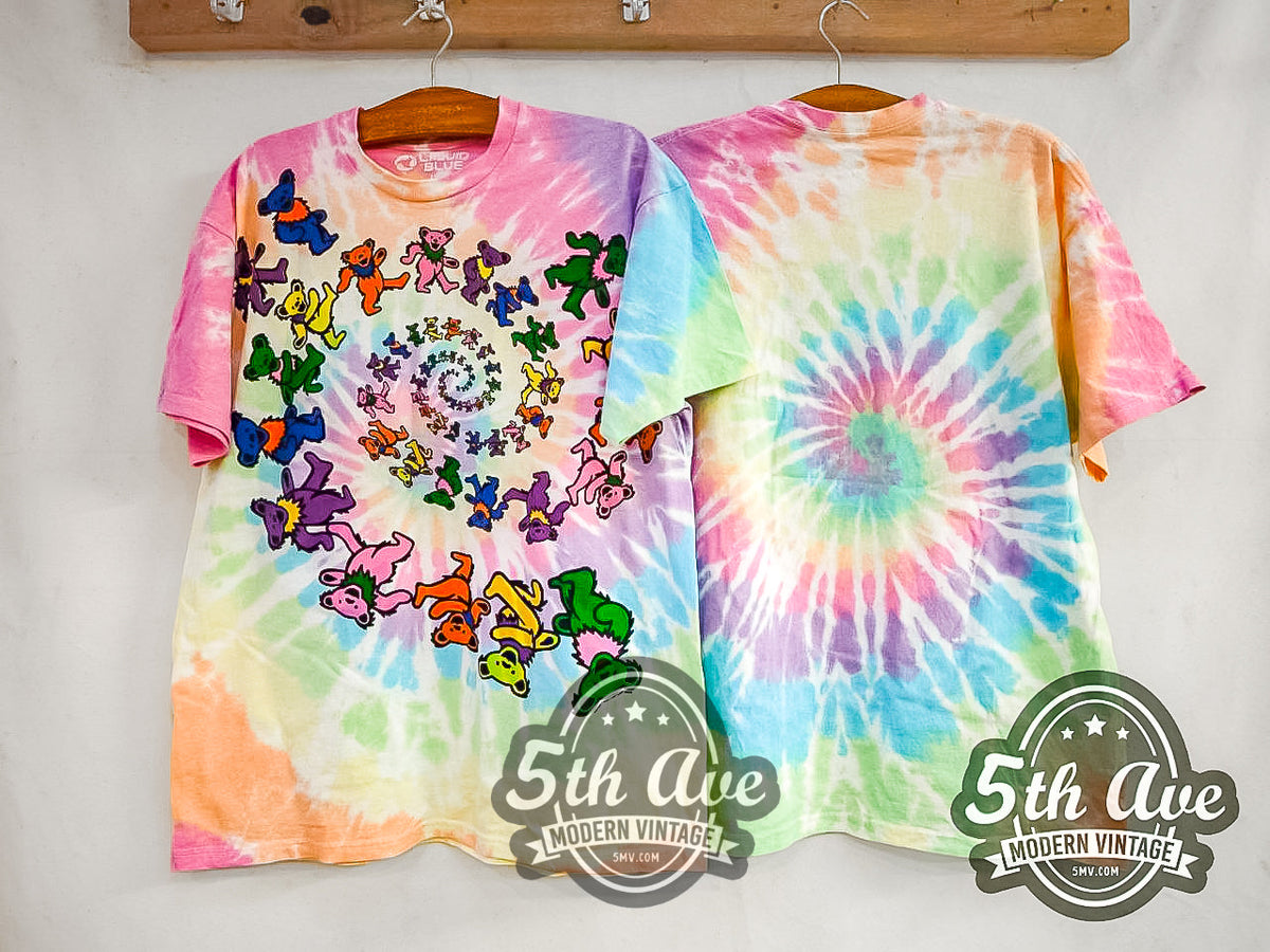 Grateful Dead – Spiral Bear Tie Dye – Vintage Band T-Shirt — front and back