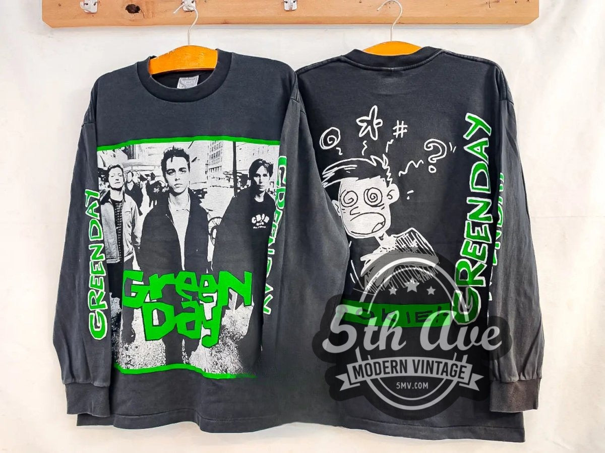 Green Day Band Street Photo Dookie Cartoon vintage band long sleeve t-shirt, detail view 3