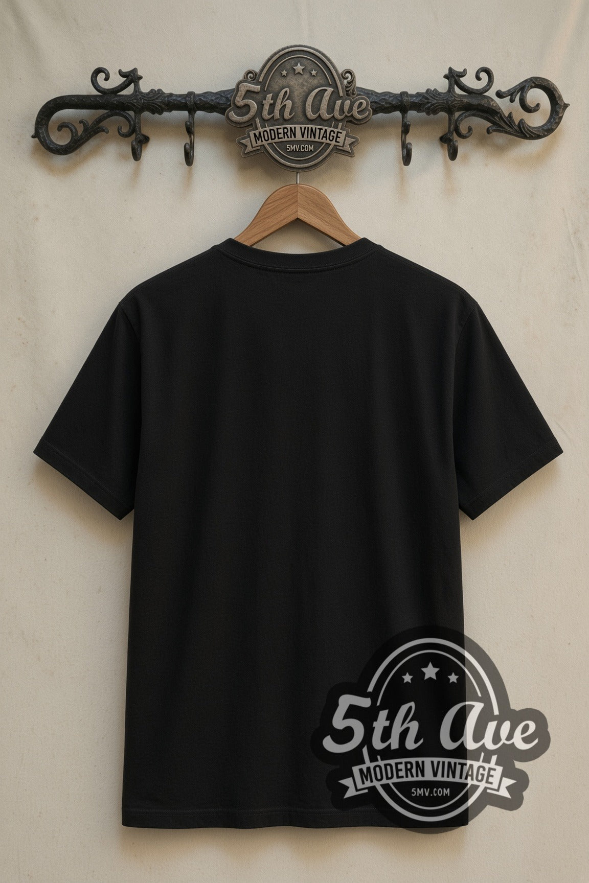 Plain black back of Gundam Zaku II double stitched tee on rack