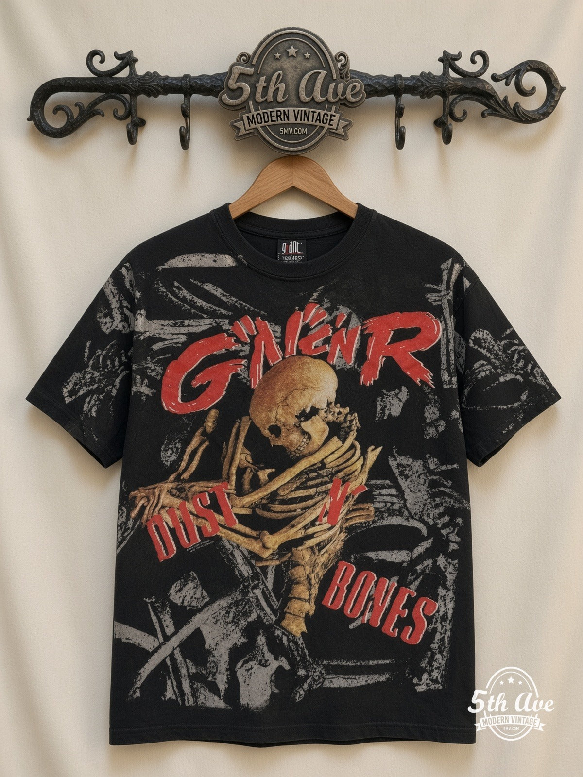 Guns N' Roses Appetite Boxes Skeleton all over print vintage tee back on cream 5th Ave rack