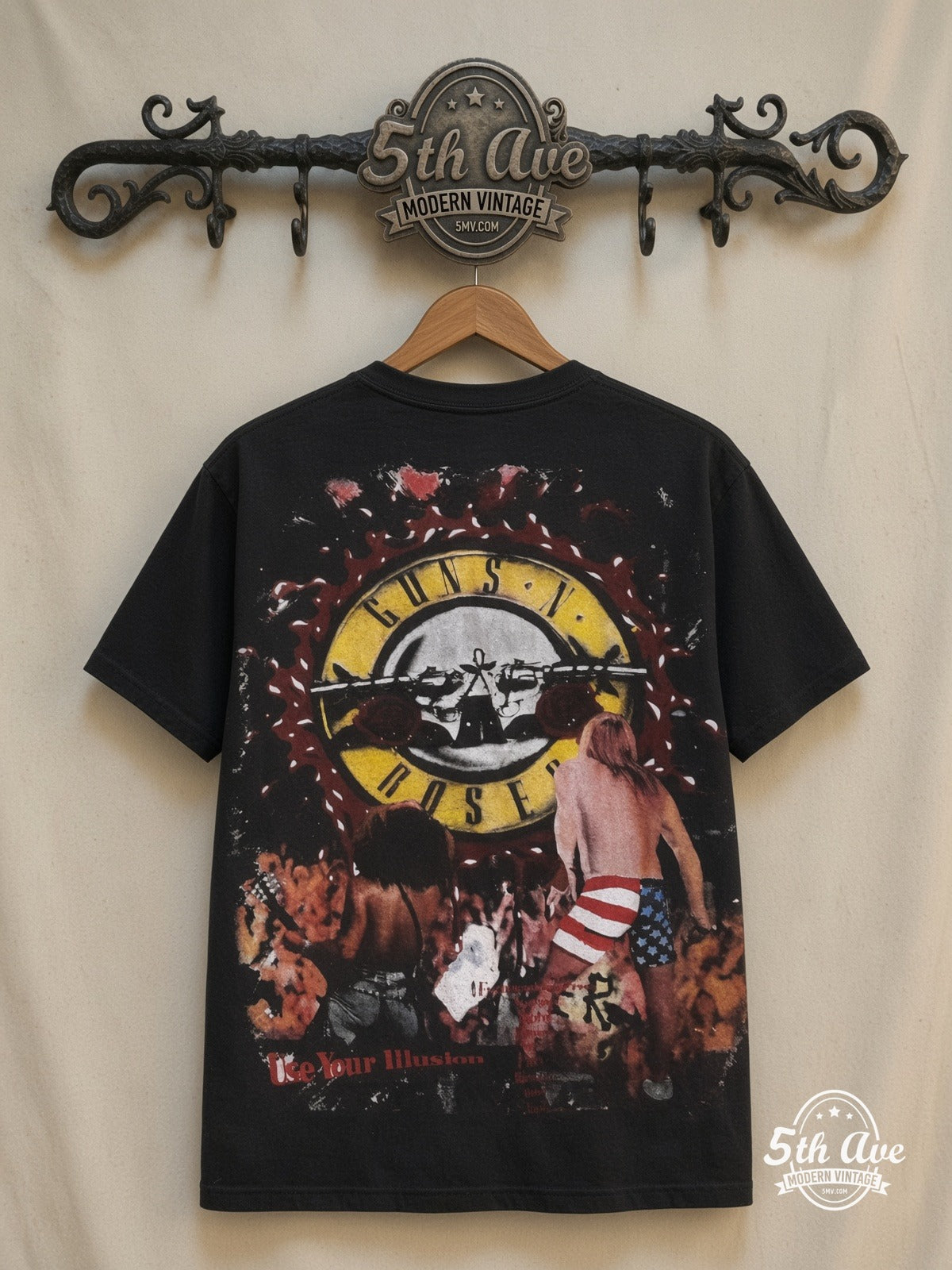 Guns N' Roses Axl Circular Logo all over print vintage tee back on cream 5th Ave rack