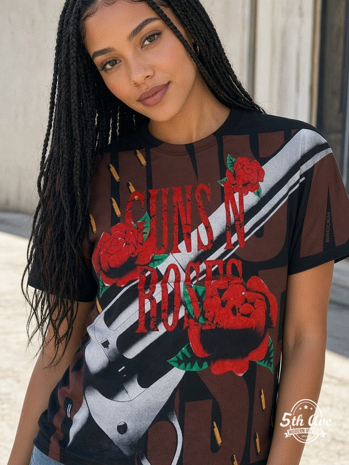 Guns N' Roses Revolver Roses all over print vintage tee model wearing