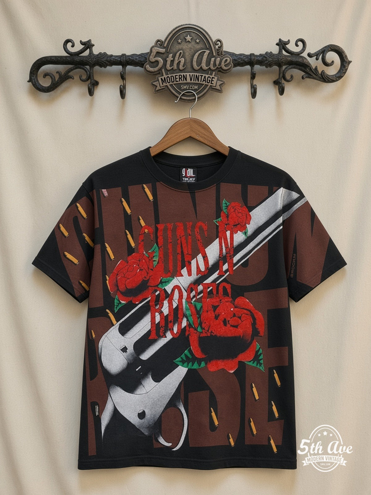 Guns N' Roses Revolver Roses all over print vintage band t-shirt front on cream 5th Ave rack