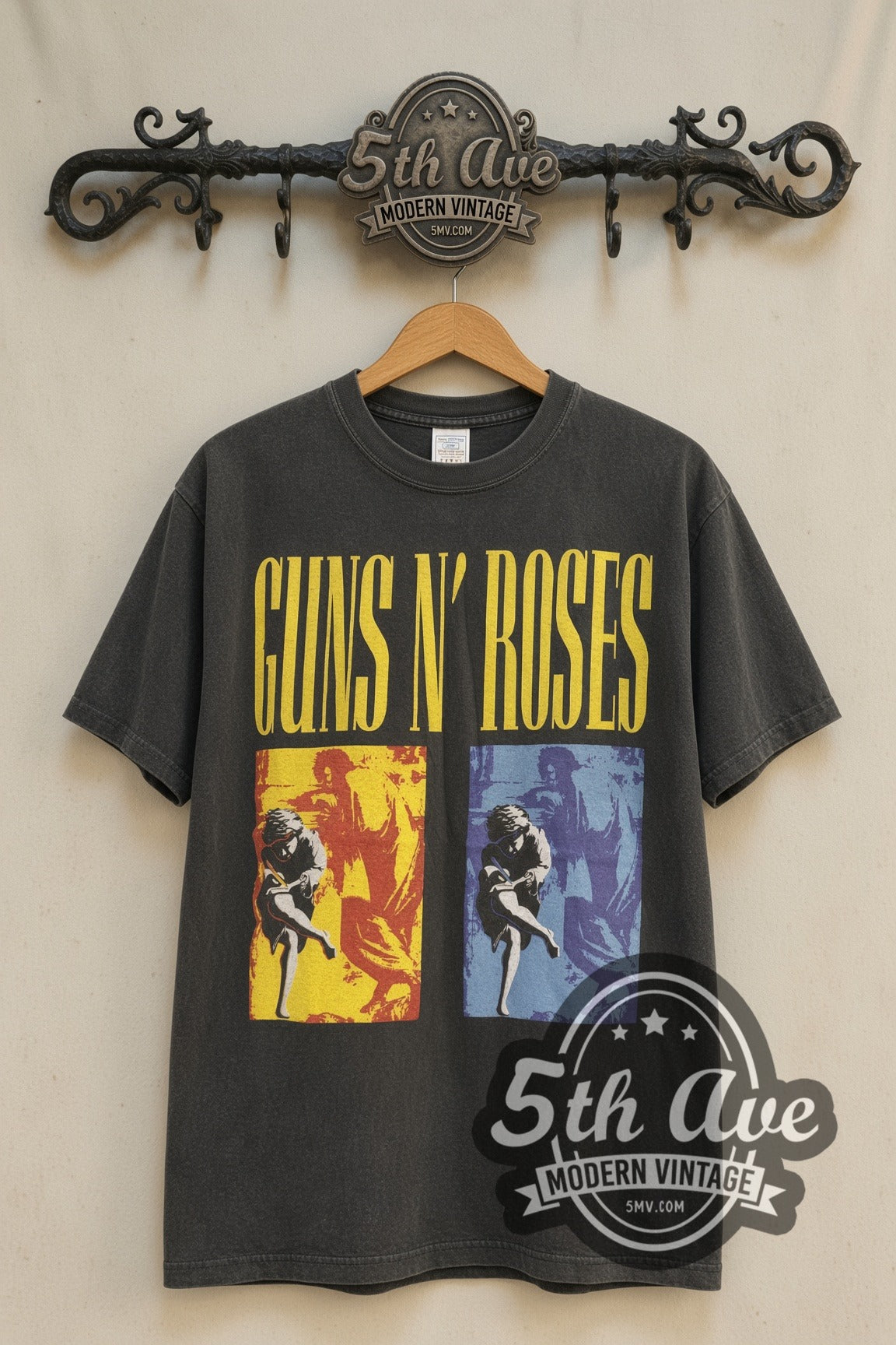 Guns N' Roses Use Your Illusion Tour 1992 Europe vintage band t-shirt front on 5th Ave iron rack
