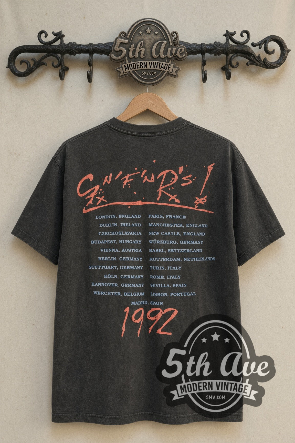Back print of Guns N' Roses Use Your Illusion Tour 1992 Europe vintage band tee on 5th Ave rack