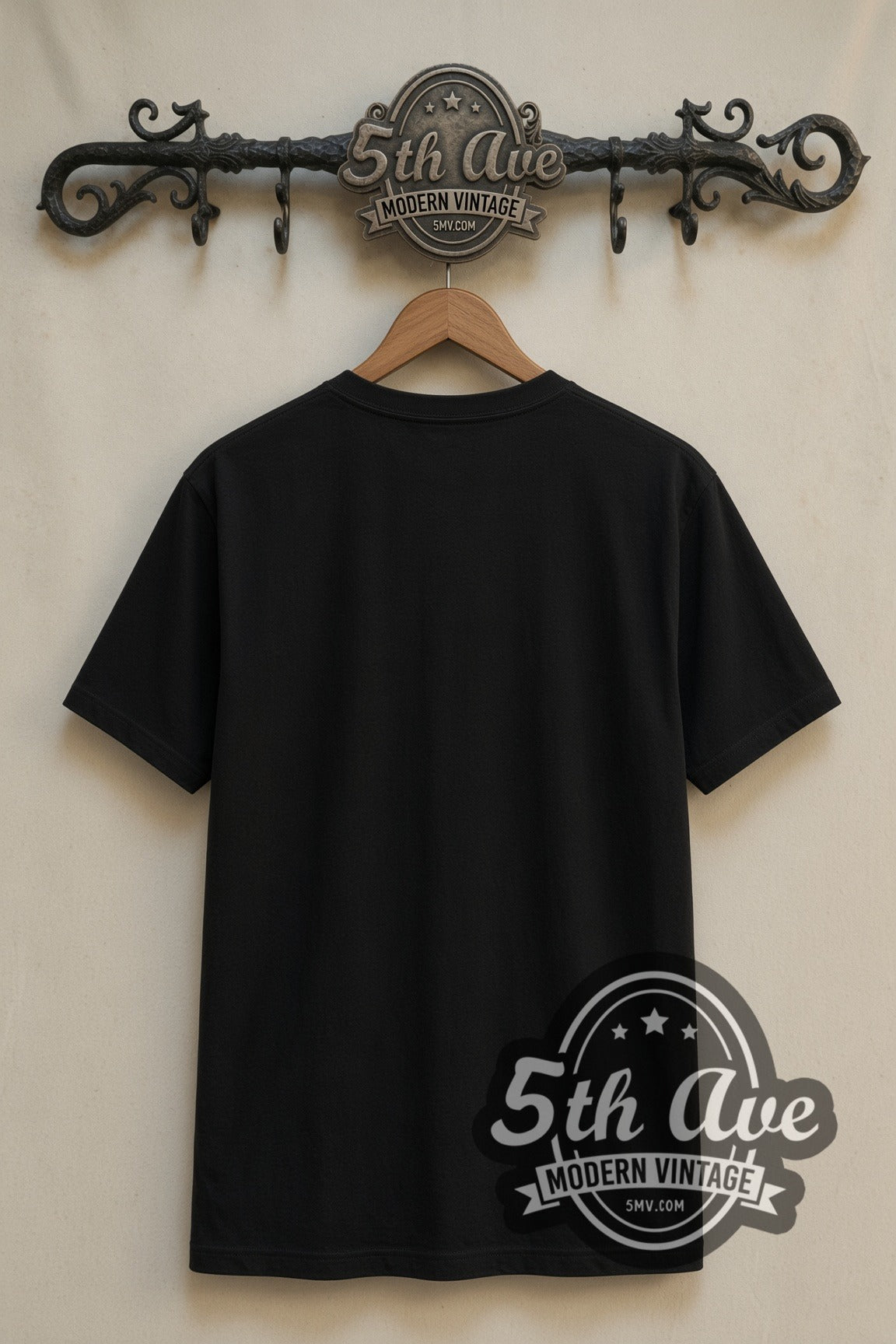 Plain black back of Halo Master Chief UNSC double stitched tee on rack
