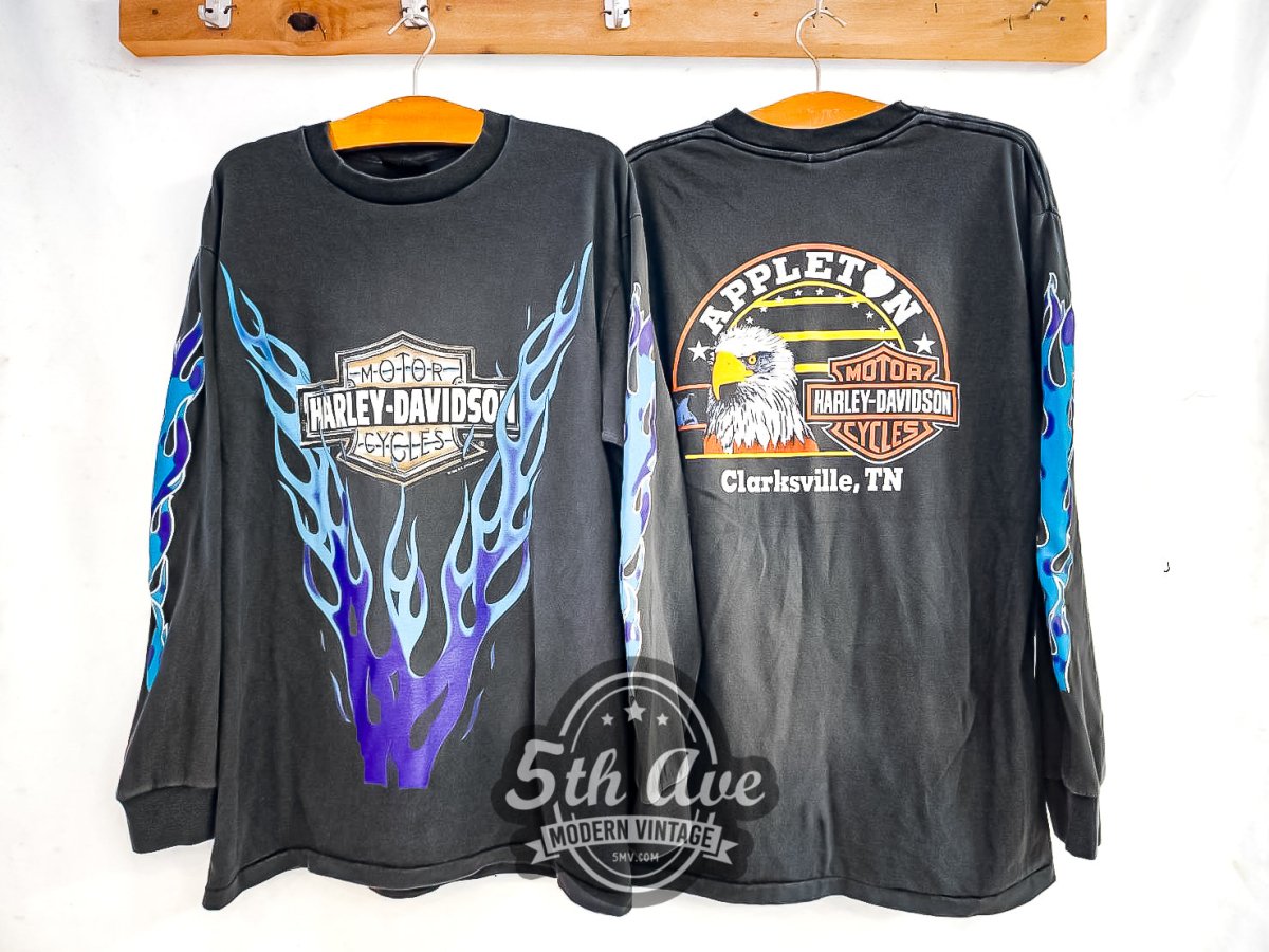 Harley Davidson 'Appleton' Clarksville, TN - Long Sleeve Vintage Reprint T-Shirt - Vintage Band Shirts