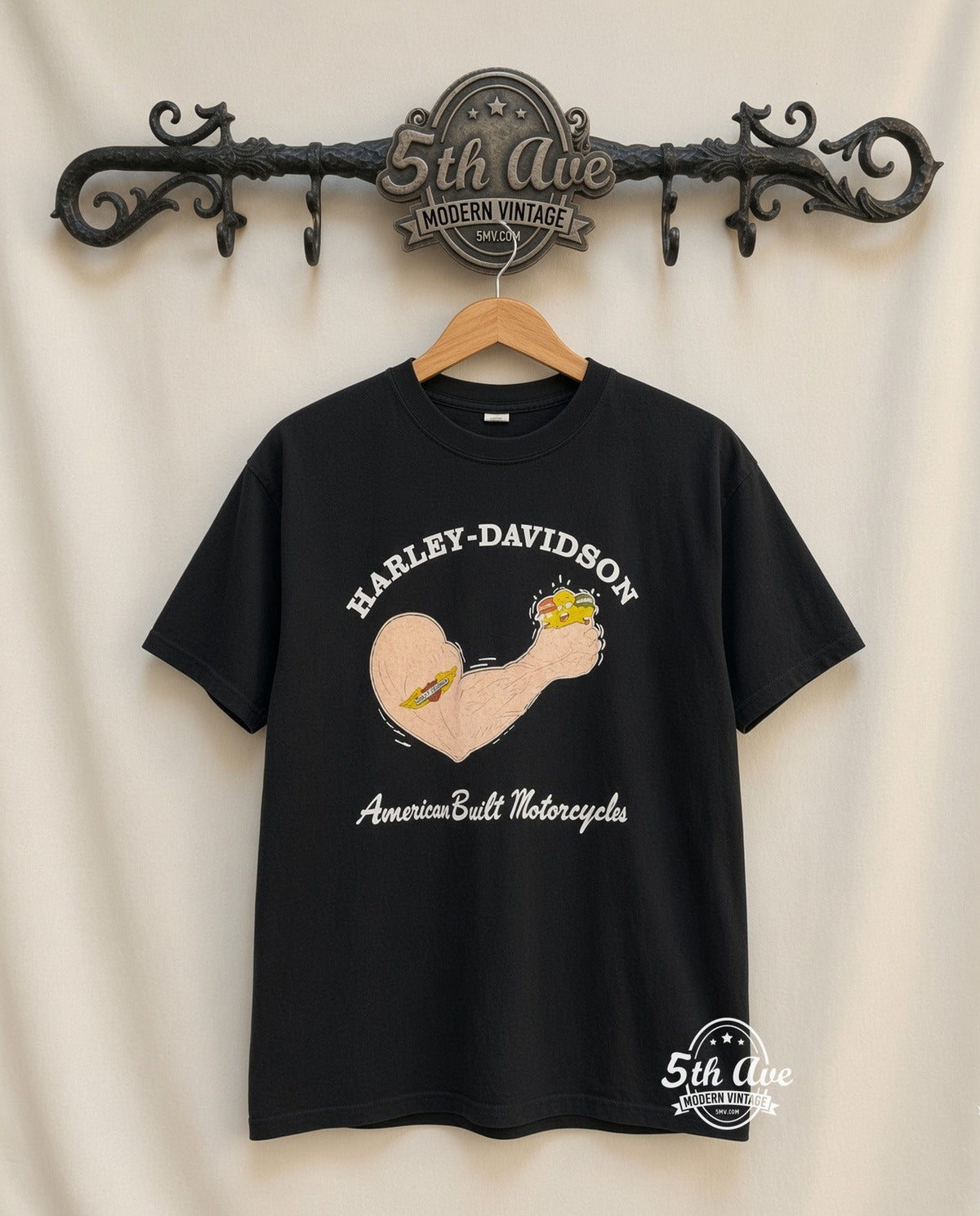 Harley-Davidson – Harley Davidson 'American Built Motorcycles' Denver, Colorado – Vintage Graphic Tee vintage tee on 5th Ave cream rack — front