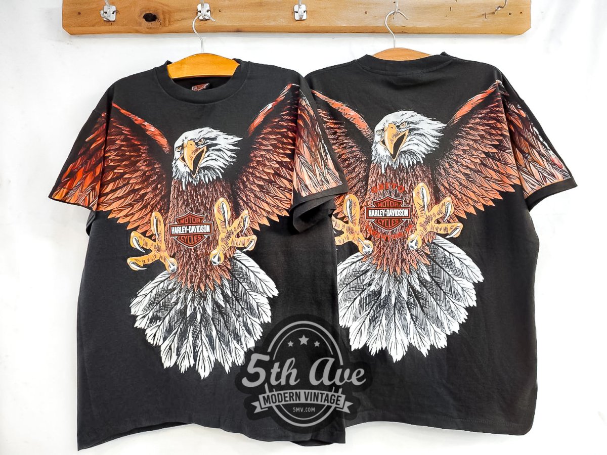 Harley Davidson 'Eagle' - AOP All Over Print Vintage Reprint T-Shirt - Vintage Band Shirts
