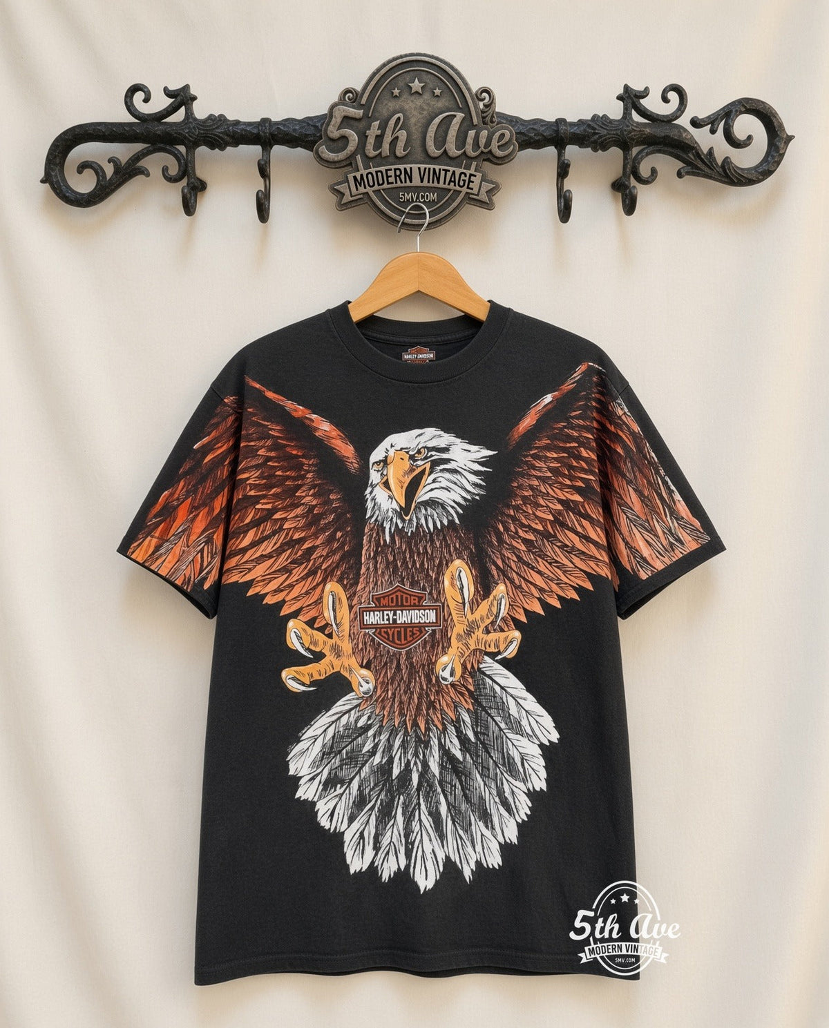 Harley-Davidson – Eagle – All Over Print – Vintage Graphic Tee vintage tee on 5th Ave cream rack — front