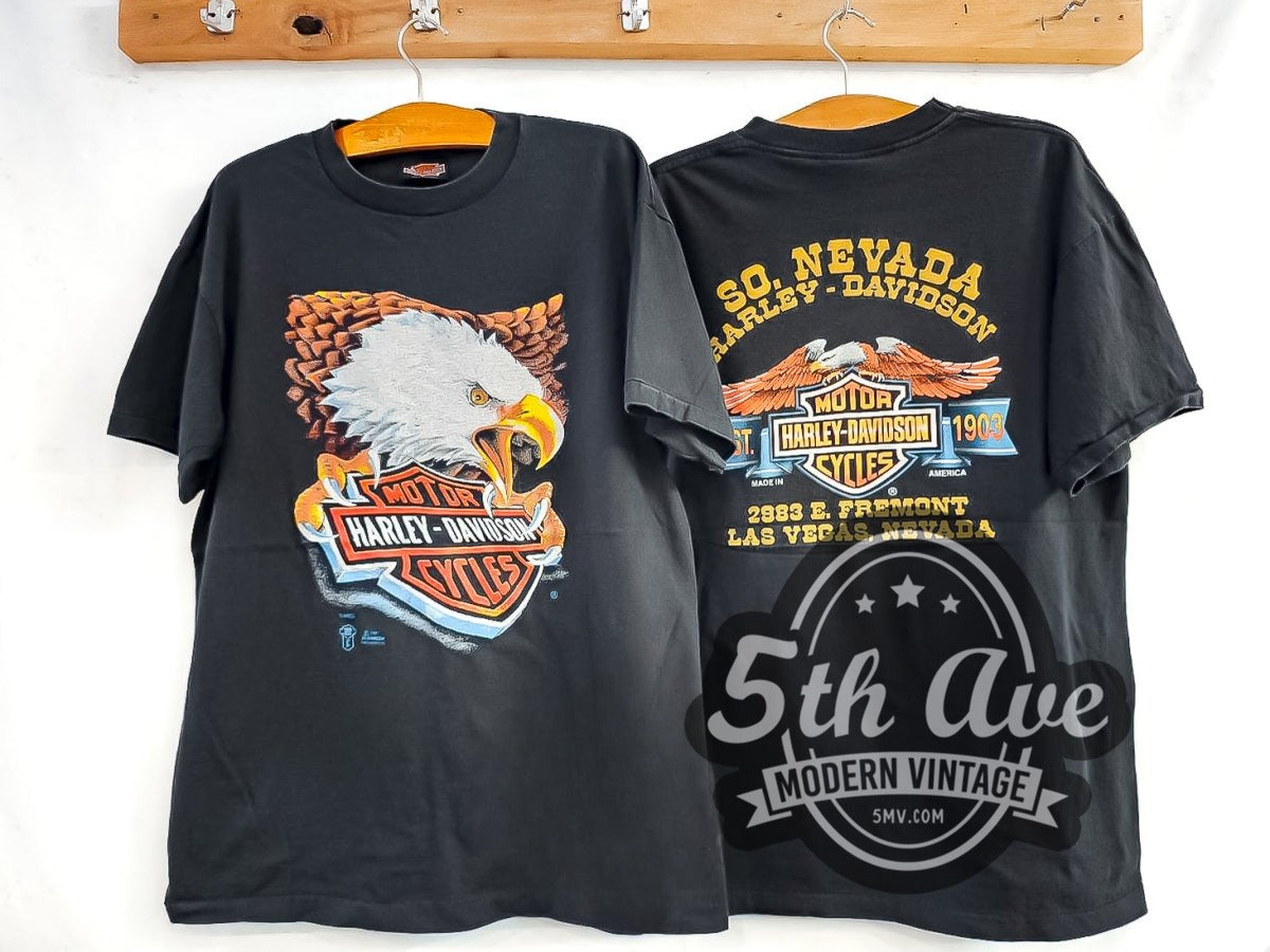 Harley-Davidson Eagle Head Southern Nevada vintage Harley tee in black, front view on the 5MV rack