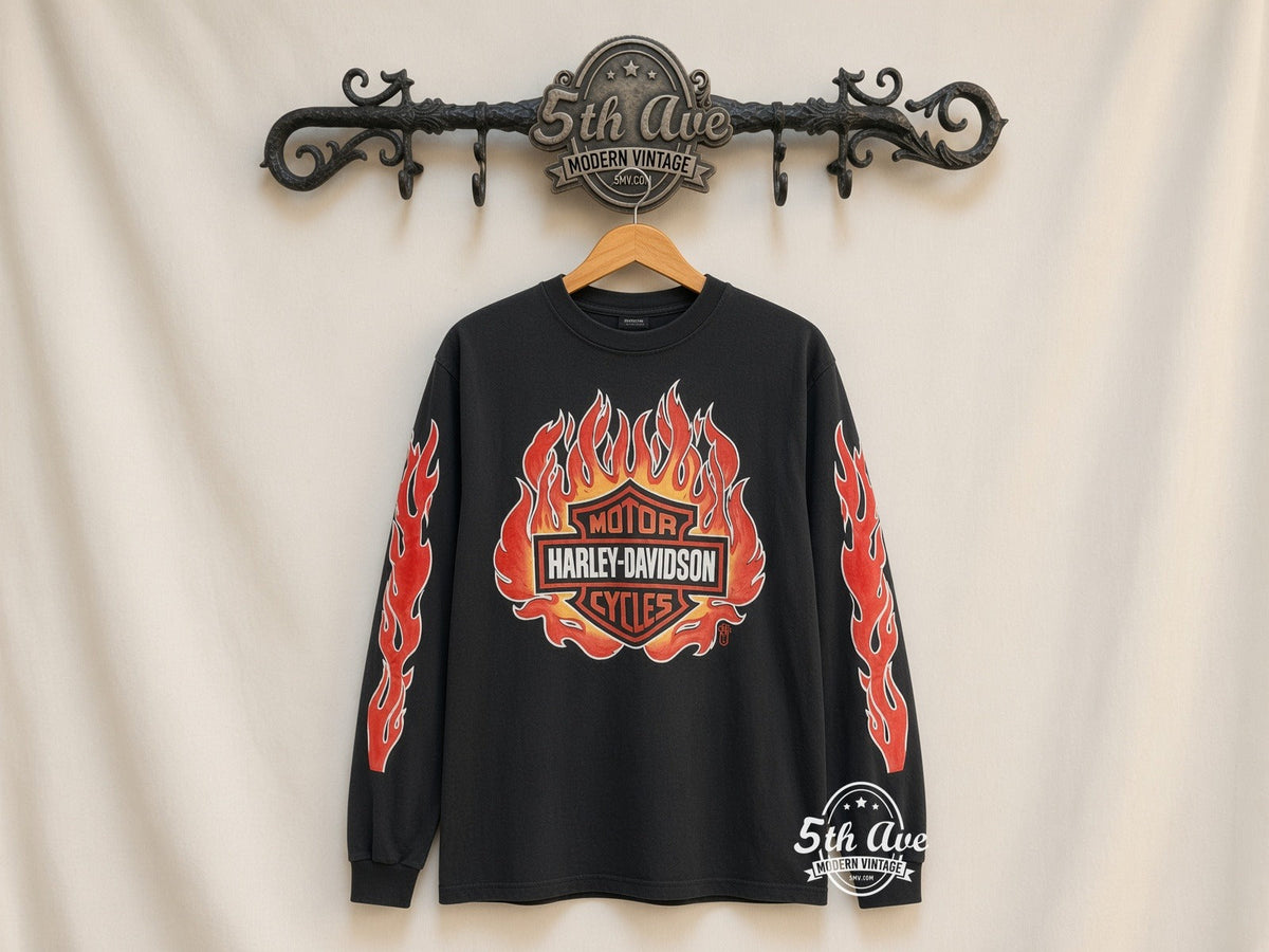 Harley-Davidson – Flames – Vintage Graphic Tee vintage tee on 5th Ave cream rack — front