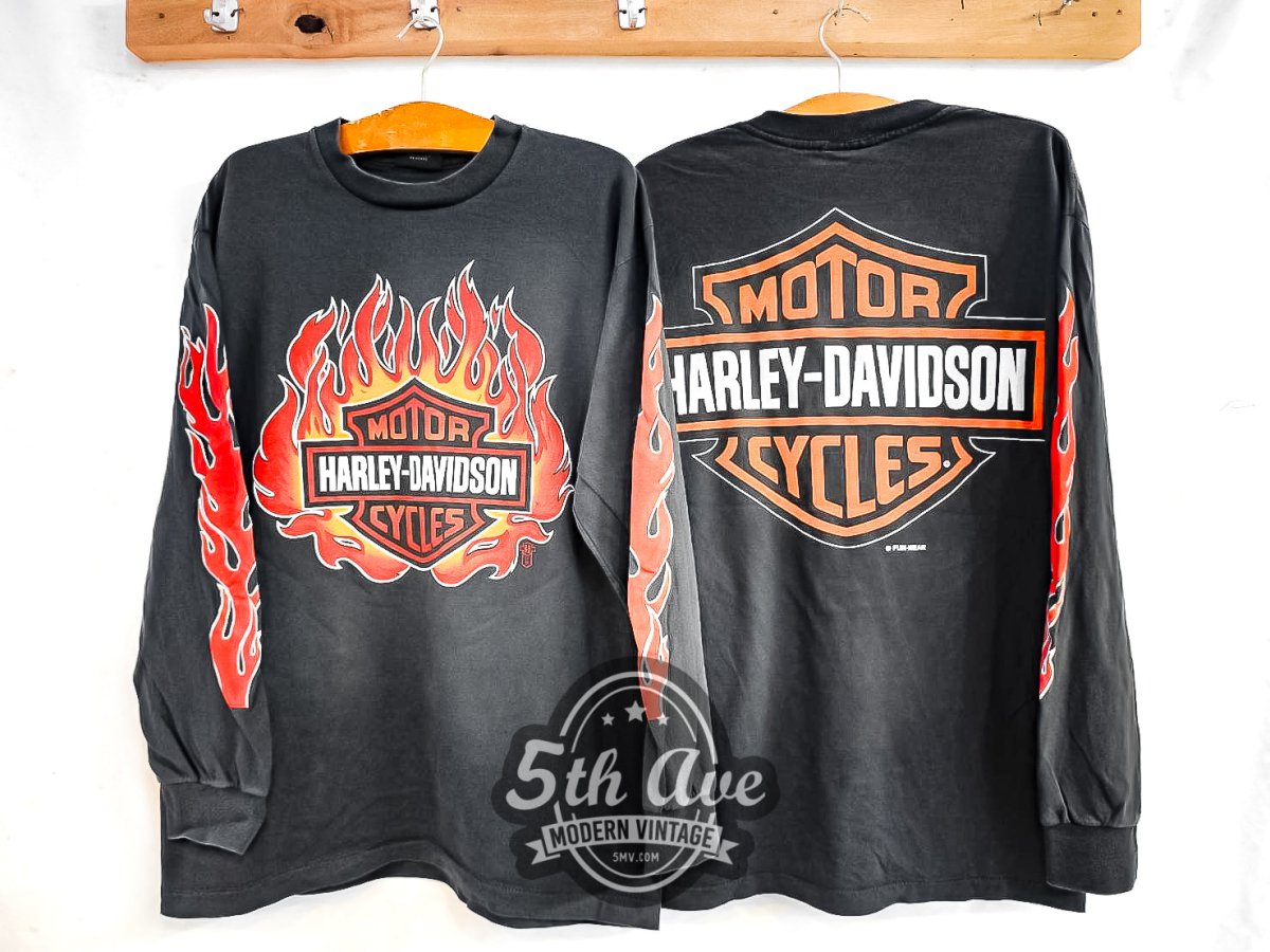 Harley Davidson Flames - Long Sleeve Vintage Reprint T-Shirt - Vintage Band Shirts