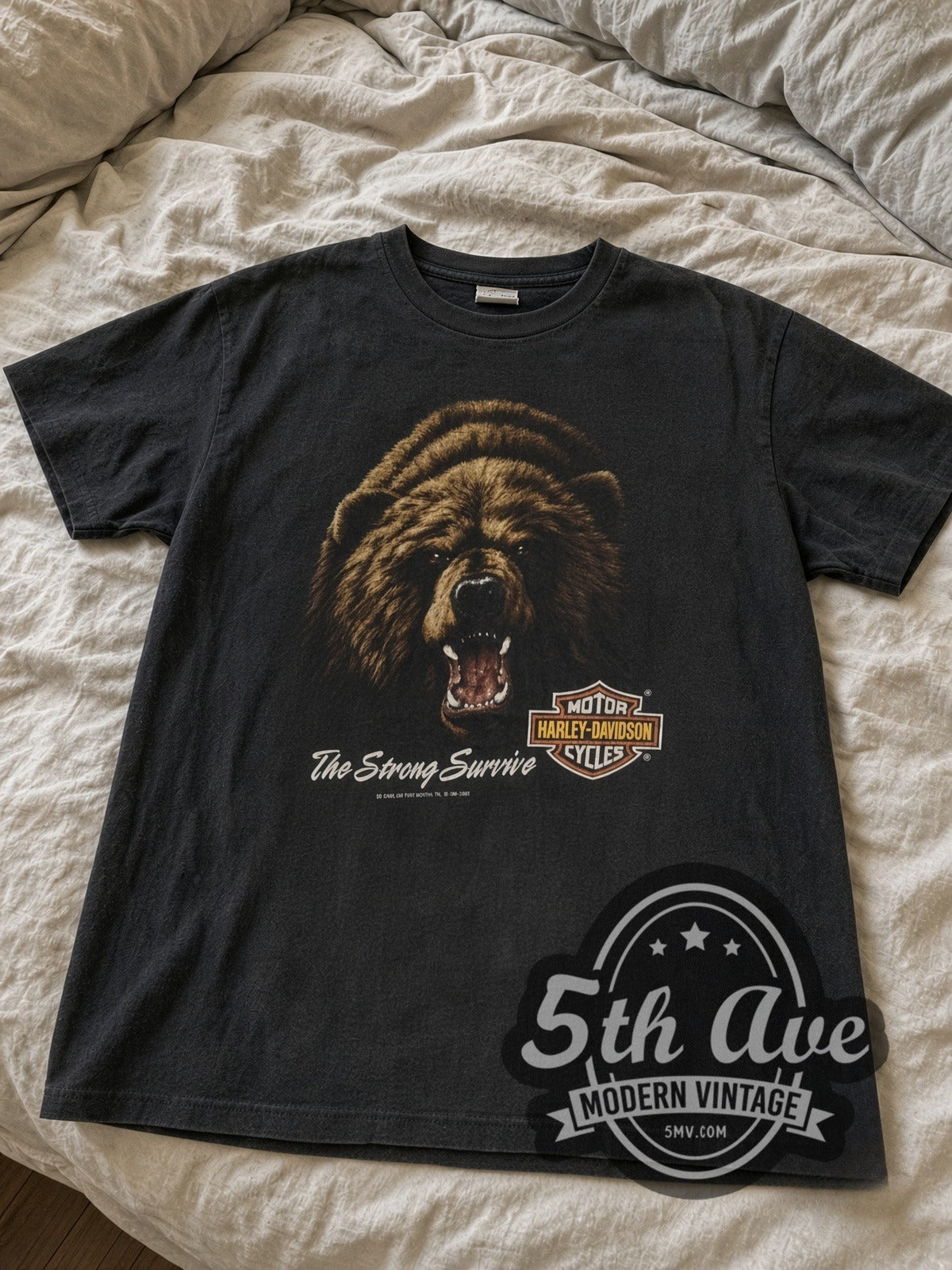 Harley-Davidson Joe's Place / The Strong Survive vintage Harley tee laid flat