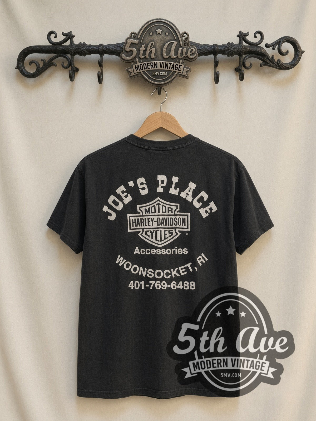 Harley-Davidson Joe's Place / The Strong Survive vintage Harley t-shirt, back view on a display rack
