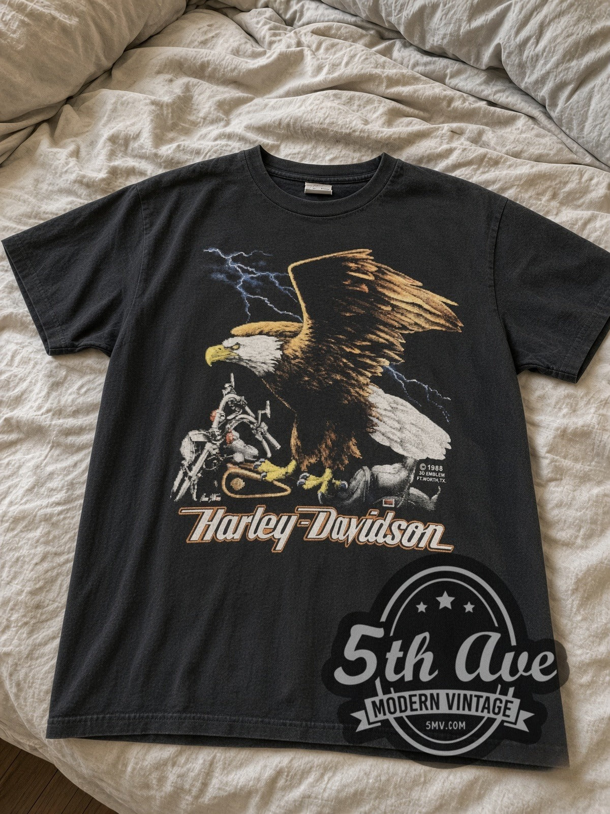 Harley-Davidson Lake Shore Waukegan Eagle vintage Harley tee laid flat