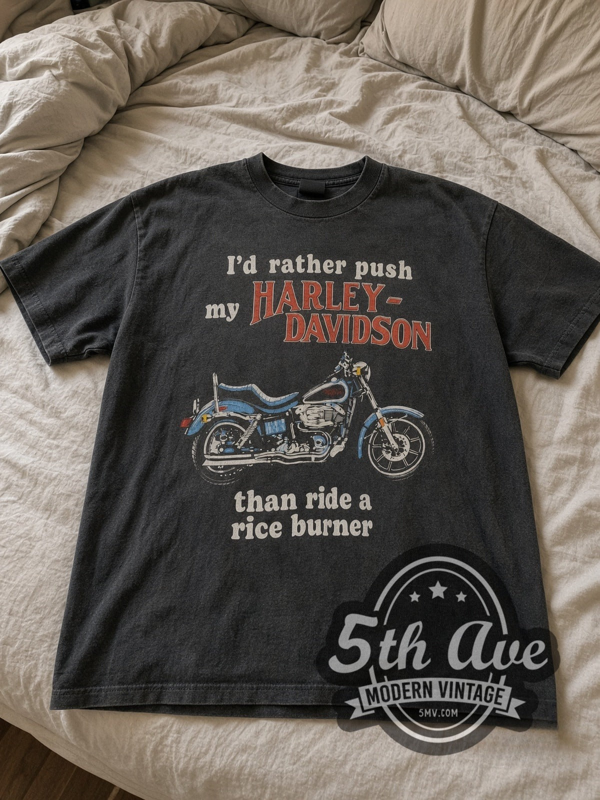 Harley-Davidson Rice Burner / Big Spring TX vintage graphic tee laid flat