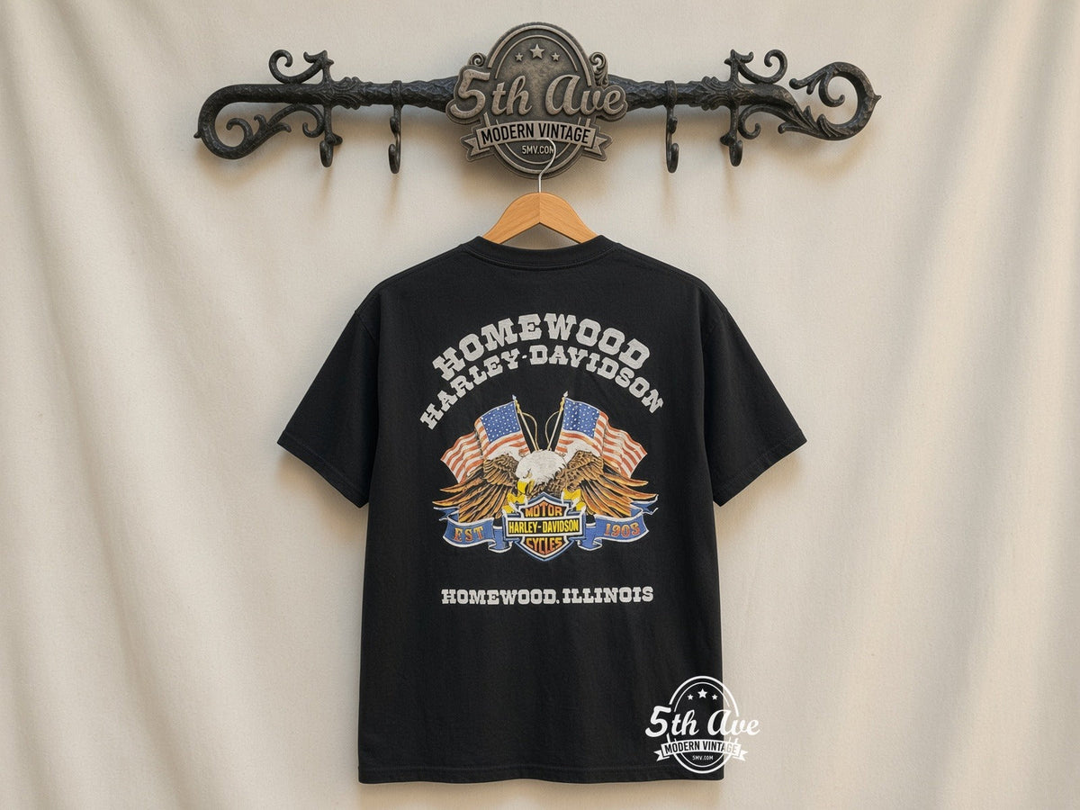 Harley-Davidson – Ridin' Hogs Pickin' Up Chicks – Vintage Graphic Tee vintage tee on 5th Ave cream rack — back