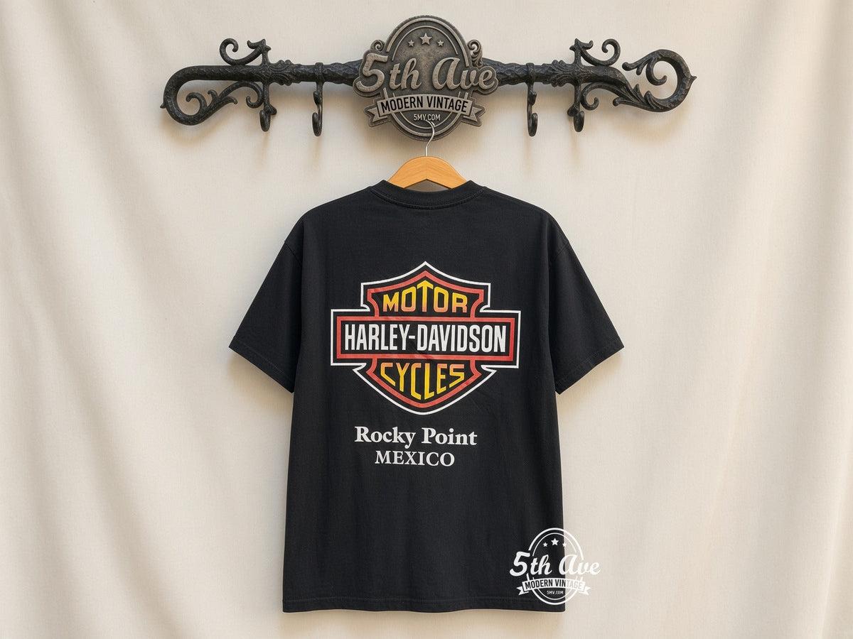 Harley-Davidson – Harley Davidson 'Rocky Point, Mexico' – Vintage Graphic Tee vintage tee on 5th Ave cream rack — back