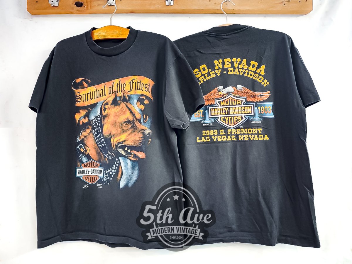Harley Davidson 'Survival of the Fittest' Southern Nevada - Vintage Reprint T-Shirt - Vintage Band Shirts
